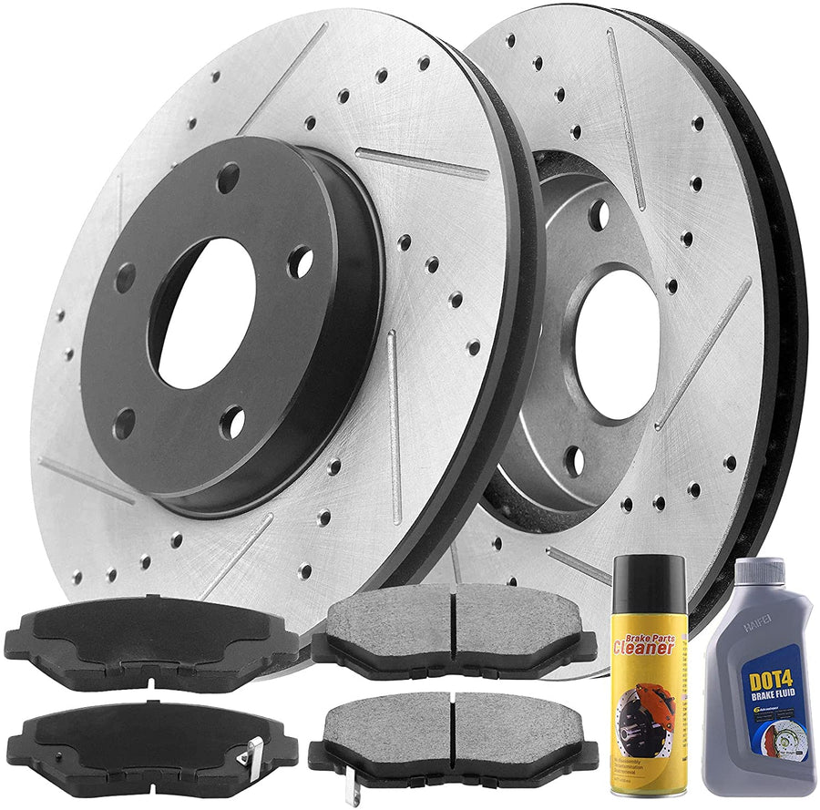 MotorbyMotor Rear Brake Rotors & Brake Pad Kit 259mm Drilled & Slotted Design Including CLEANER DOT4 FLUID Fits for Lexus CT200H 2011-2017 (259mm Rear Brakes Rotors ONLY), Toyota Prius 2010-2015