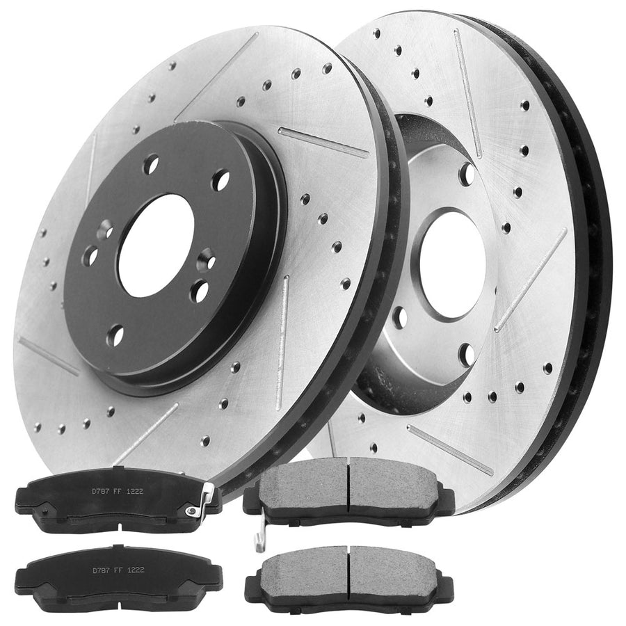 MotorbyMotor Front Brake Rotors & Brake Pad Kit 300mm Drilled & Slotted Design Fits for Acura TSX, Acura TL, Honda Accord