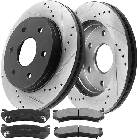 Front Disc Brake Rotors w/Ceramic Pads + Cleaner & Fluid Fit Escalade Chevy GMC Astro Express Avalanche Suburban Silverado 1500 Tahoe Sierra Yukon