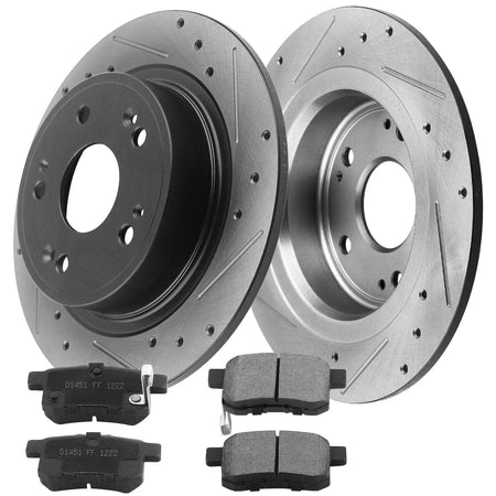 MotorbyMotor Rear Brake Rotors & Brake Pad Kit 281.6mm Drilled & Slotted Design Including CLEANER DOT4 FLUID Fits for Acura TSX, Honda Accord