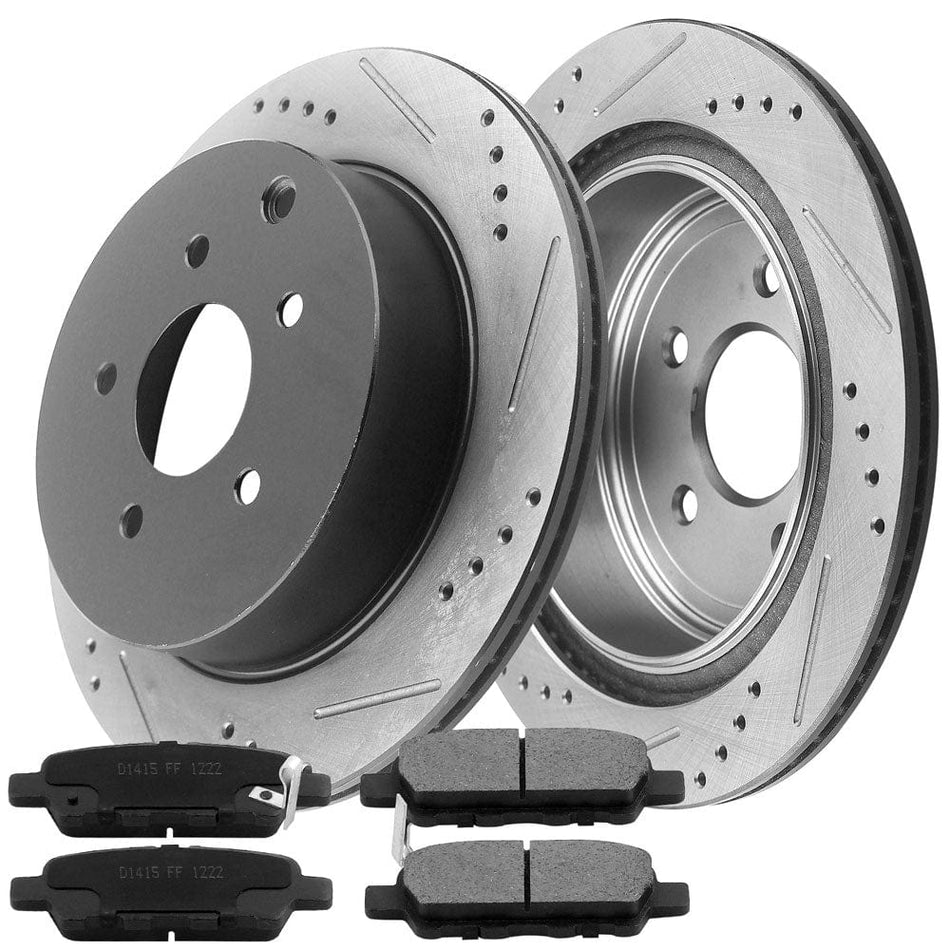 Motorbymotor Rear Brake Rotors 308mm Drilled & Slotted Design Brake Rotor & Brake Pad kit Including CLEANER DOT4 FLUID Fits for Infiniti Jx35 QX60, Nissan Murano Pathfinder
