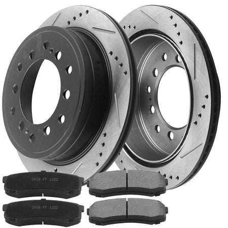 MotorbyMotor Rear Brake Rotors & Brake Pad Kit 312mm Drilled & Slotted Design Including CLEANER DOT4 FLUID Fits for Lexus GX460, Toyota 4Runner, Toyota FJ Cruiser