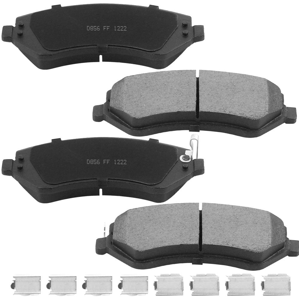 Front Ceramic Brake Pads w/Hardware Kits Fits for Jeep Liberty, Chrysler Town & Country Voyager, Dodge Caravan Grand Caravan Low Dust Brake Pad (Rear Drum Brakes ONLY) -4 Pack