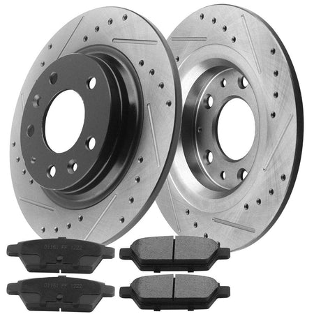 MotorbyMotor Rear Brake Rotors & Brake Pad Kit 280mm Drilled & Slotted Design Fits for Ford Fusion, Lincoln MKZ Zephyr, Mazda 6, Mercury Milan