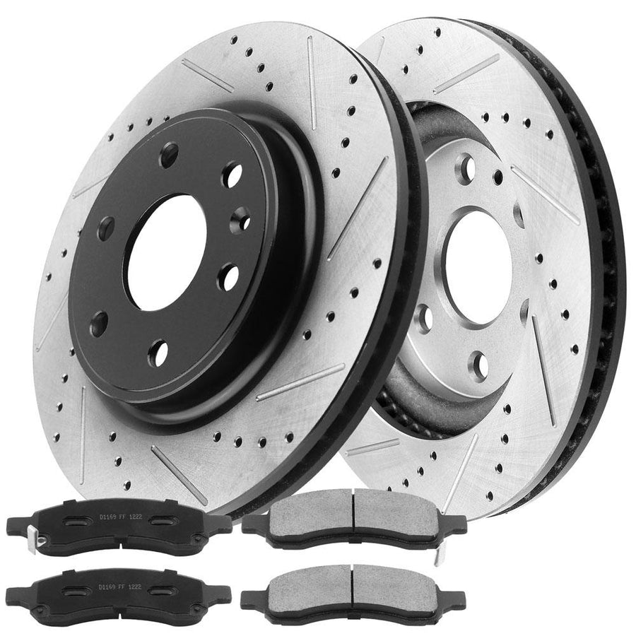 Front Drilled & Slotted Disc Brake Rotors + Ceramic Pads Fits for 08-17 Buick Enclave, 09-17 Chevy Traverse, 07-17 GMC Acadia, 07-10 Saturn Outlook
