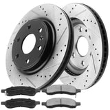 Front Drilled & Slotted Disc Brake Rotors + Ceramic Pads Fits for 08-17 Buick Enclave, 09-17 Chevy Traverse, 07-17 GMC Acadia, 07-10 Saturn Outlook