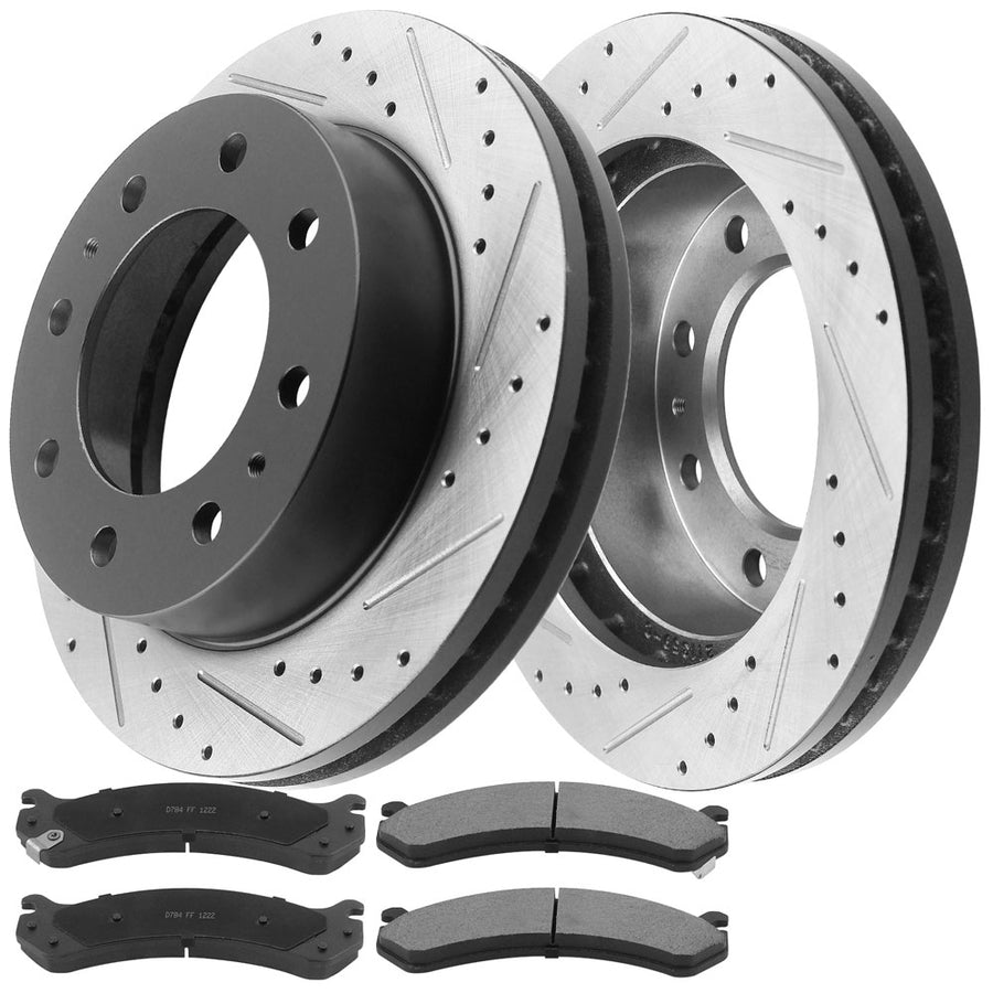 MotorbyMotor Front Brake Rotors 324.8mm Drilled & Slotted Brake Rotor & Brake Pad kit Fits for Chevrolet Avalanche Express Suburban 2500, Silverado 1500 2500, GMC Sierra 1500 2500 Yukon XL 2500