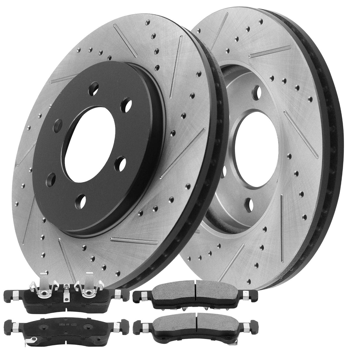Front Drilled & Slotted Brake Rotors + Ceramic Brake Pads +Cleaner + Fluid  Fit Ford Expedition Ford Navigator AWD 6 Lugs-55099