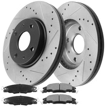 Load image into Gallery viewer, Front Drilled &amp; Slotted Disc Brake Rotors w/Ceramic Pads w/Brake Cleaner &amp; Brake Fluid Fit for Ford Focus 2008 2009 2010 2011, 4 Lugs