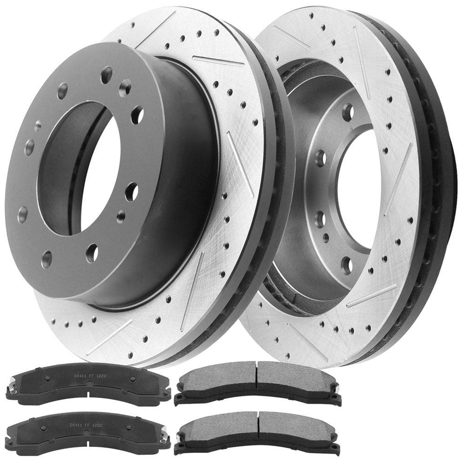 MotorbyMotor Front Brake Rotors 355mm Drilled & Slotted Brake Rotor & Brake Pad Kits Fits for Chevrolet 2500HD 3500HD Suburban 3500HD, GMC Sierra 2500HD 3500HD