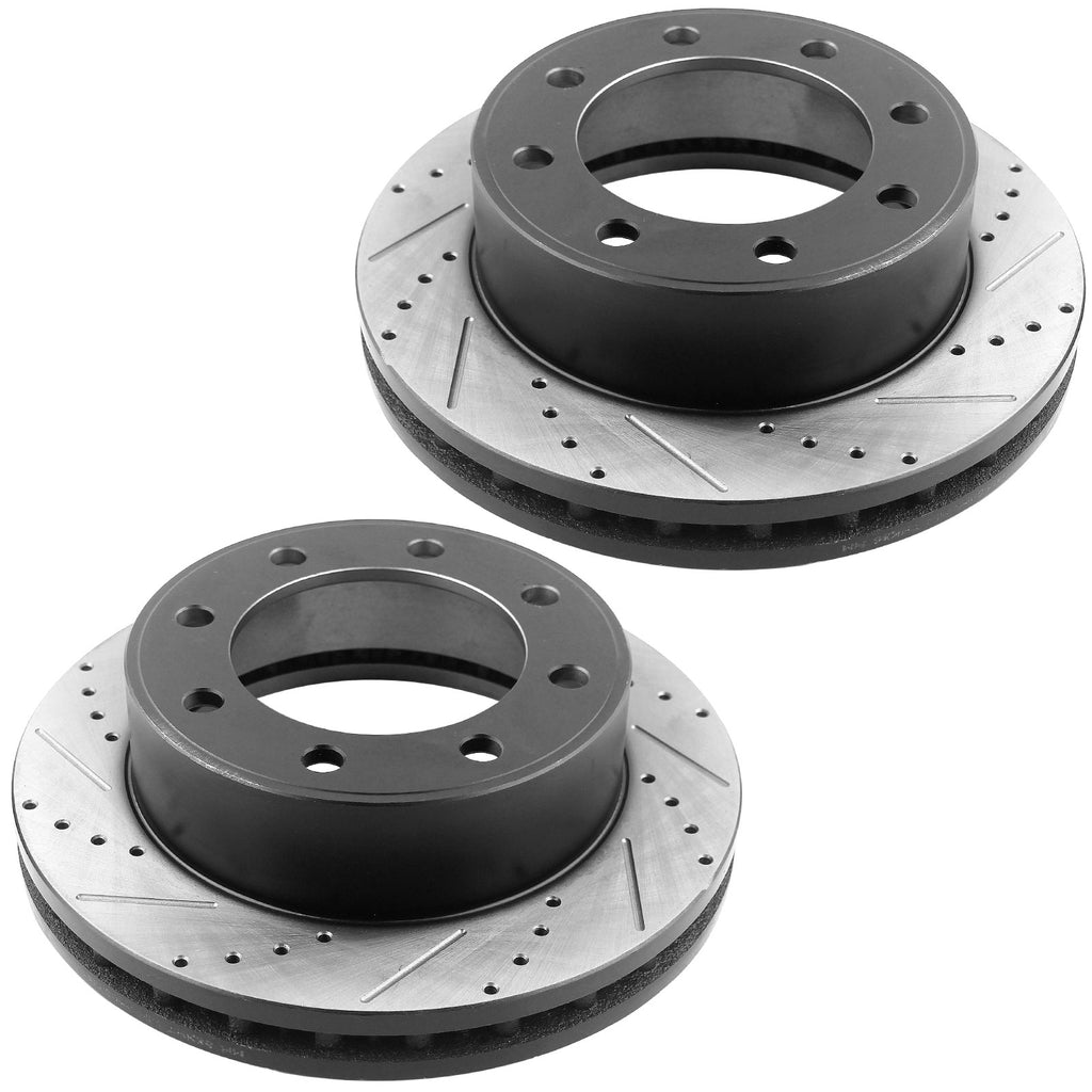 Front Drilled & Slotted Brake Discs Rotors + Ceramic Brake Pads w/Cleaner & Fluid Fit Ford Excursion Ford F-250 F-250 Super Duty 5 Lugs-54078