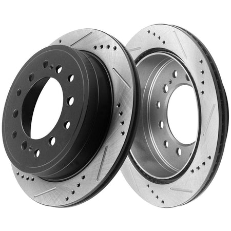MotorbyMotor Rear Brake Rotors & Brake Pad Kit 312mm Drilled & Slotted Design Fits for Lexus GX470, Toyota 4Runner FJ Cruiser Sequoia- All Models