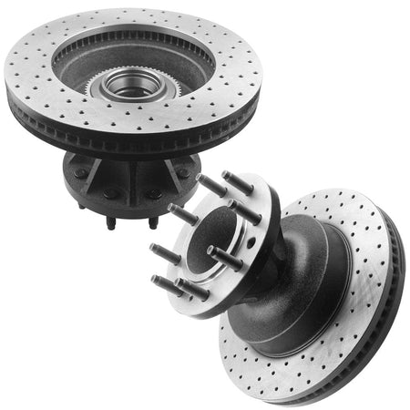 MotorbyMotor Front Brake Rotors & Brake Pad Kit 345mm Drilled & Slotted Design Including CLEANER DOT4 FLUID Fits for Ford E-350 Super Duty, Ford E-450 Super Duty (Dual Rear Wheel Models)