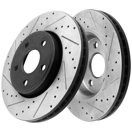 Front Drilled and Slotted Disc Brake Rotors w/Ceramic Brake Pads + Cleaner & Fluid for 2011-2017 Dodge Durango, Jeep Grand Cherokee 5 Lugs-53062