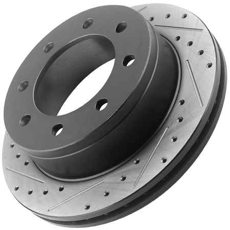 Motorbymotor Rear Brake Rotors 345mm Drilled & Slotted Design Brake Rotor & Brake Pad kit Including CLEANER DOT4 FLUID Fits for Ford E-450 Super Duty