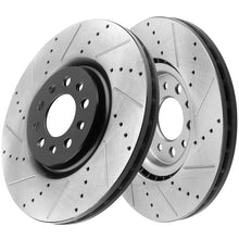 Load image into Gallery viewer, Front Drilled &amp; Slotted Brake Rotors &amp; Ceramic Brake Pads w/Cleaner &amp; Fluid Fit 2015 2016 2017 Chrysler 200, 2014 2015 2016 2017 Jeep Cherokee 5 Lugs