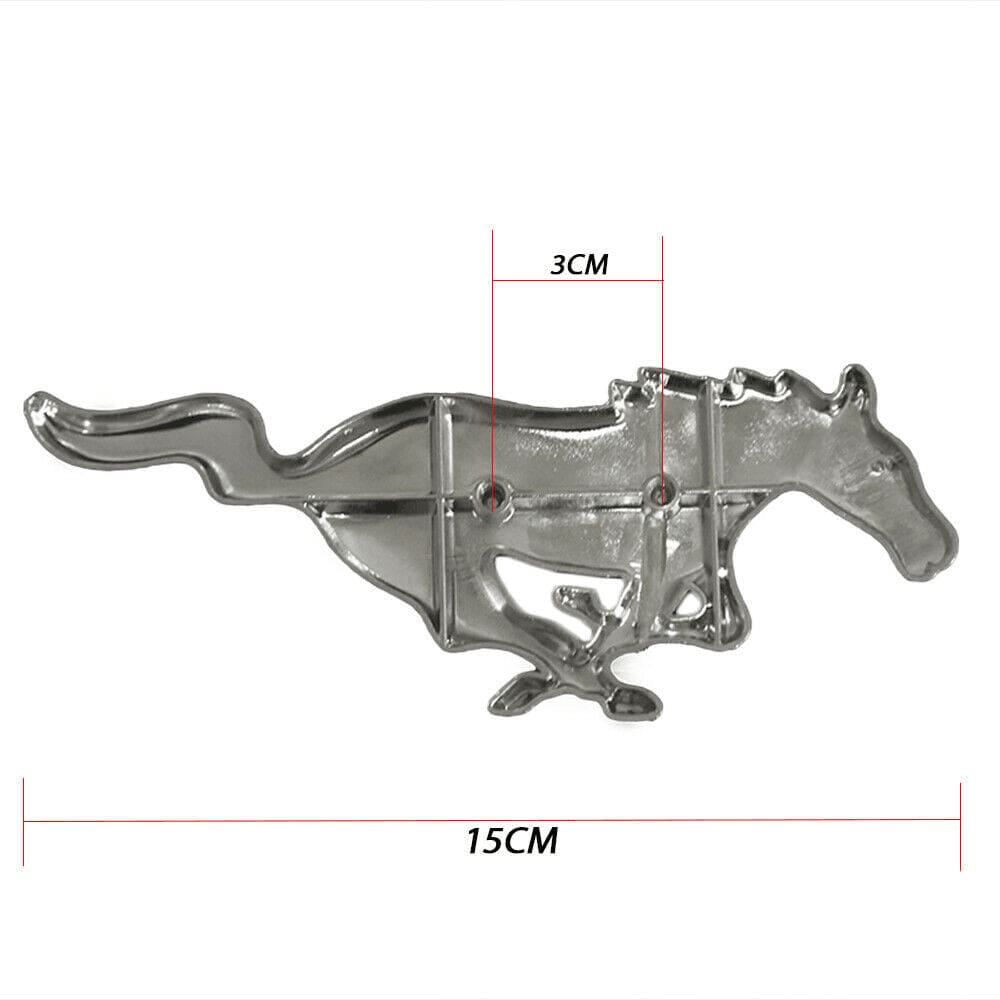 Ford Mustang Black Running Horse Emblem - Front Grille Badge with Hardware Kit