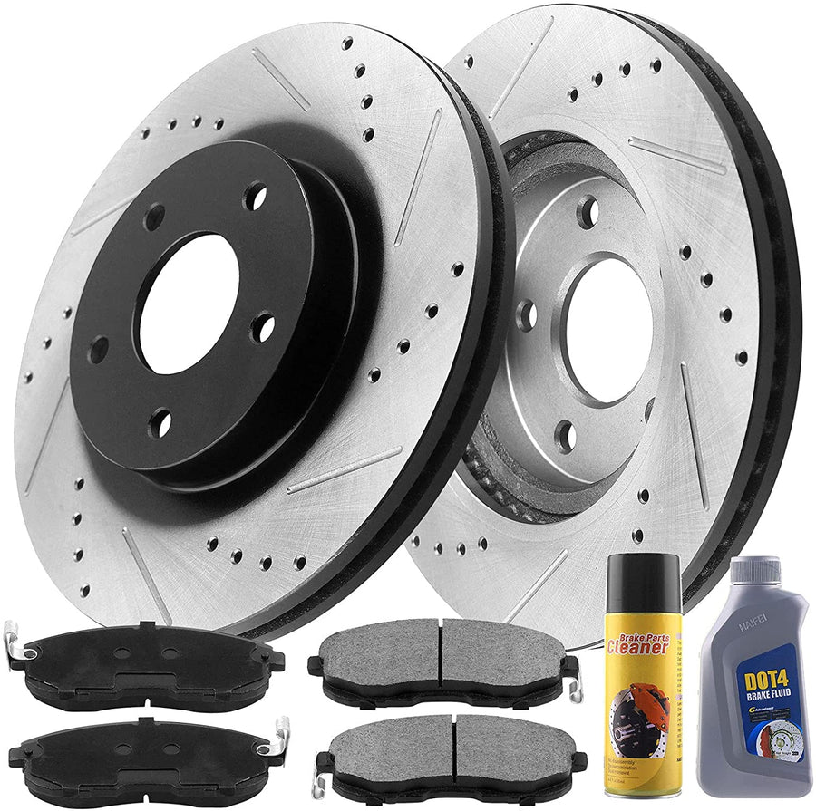 MotorbyMotor Rear 304.5mm Drilled & Slotted Design Brake Rotor & Brake Pad kit Including CLEANER DOT4 FLUID Fits for 2007-2009 Acura RDX (All Models), 2010-2012 Acura RDX (AWD Models)