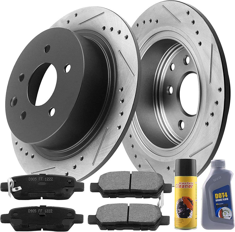 Rear Black E-Coating Brake Rotors And Ceramic Pads for 2007 - 2019 Nissan Sentra