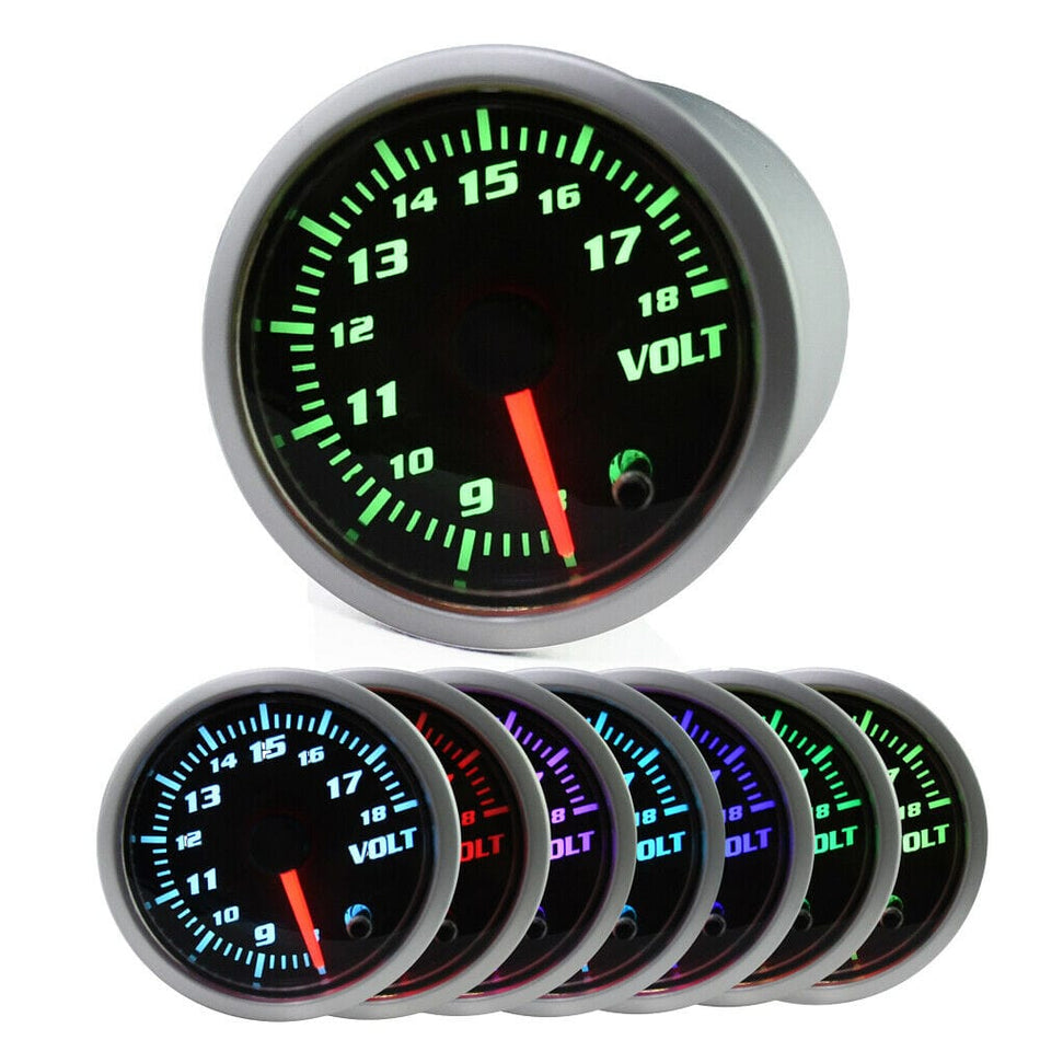 Universal 2" 52mm Blue Digital LED Volt Meter Electronic Voltage Gauge w/7 Color