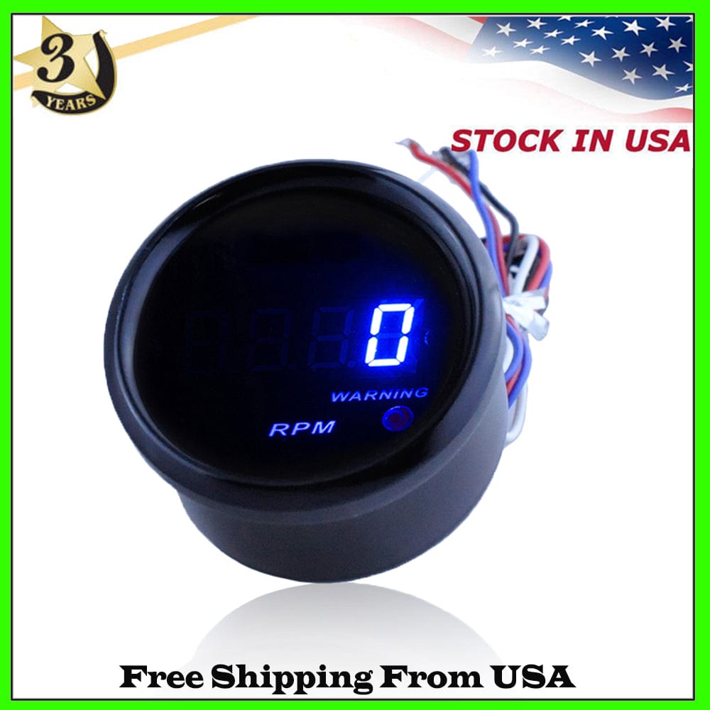 MotorbyMotor 2" 52mm RPM Gauge, Electronic Tachometer Tacho Gauge Blue Digital LED Car Meter  0-9999 RPM