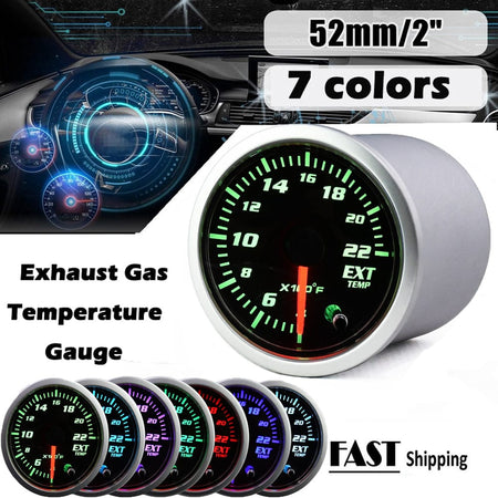 2'' 52mm Exhaust Gas Temp Gauge Universal 7 Color LED Temperature EGT Gauge Meter with Sensor 12V