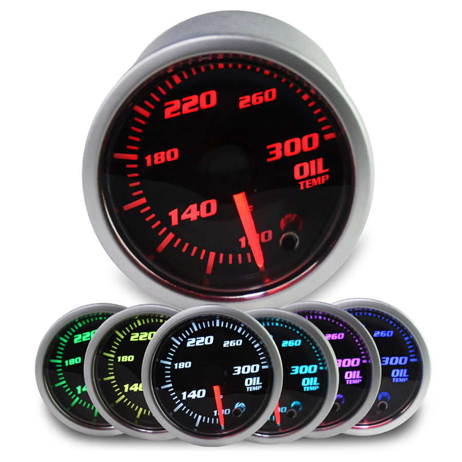MotorbyMotor 7 Color Oil Temperature Gauge 52mm 2" Oil Tempe Gauge-with Electronic Sensor-Black Dial-Smoked Lens