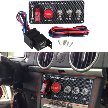 DC 12V Ignition Switch Panel 5 in 1 Car Engine Start Panel Push Button LED 3 Toggle Racing Panel-with Indicator Light for Racing Car