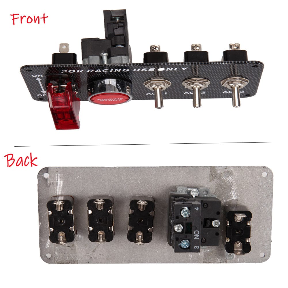 DC 12V Ignition Switch Panel 5 in 1 Car Engine Start Panel Push Button LED 3 Toggle Racing Panel-with Indicator Light for Racing Car