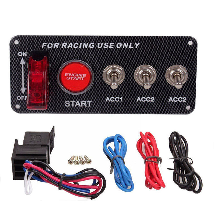 DC 12V Ignition Switch Panel 5 in 1 Car Engine Start Panel Push Button LED 3 Toggle Racing Panel-with Indicator Light for Racing Car