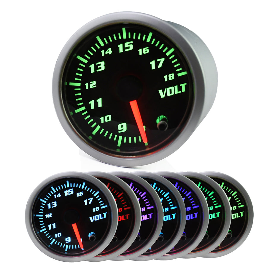 MotorbyMotor 52mm Voltage Gauge 7 Color LCD Digital 2" Voltmeter Guage Sensor Kit for Auto Car-Smoke Lens