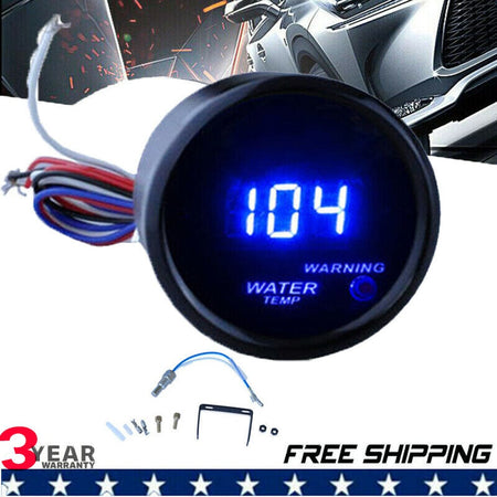 MotorbyMotor Digital Water Temperature Gauge 2" 52mm Electronic Blue LED Water Temp Gauge for Car Automotive(Fahrenheit) DC 12V