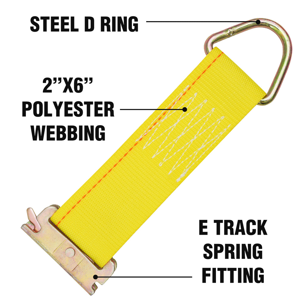 Robbor E Track Straps 2 in. x 6 in. E Track Tie Off Strap Rope with E-Track and D-Ring for Load Securement Tiedown in Pickups, Trailers, Trucks, Boats, Vans, Cars