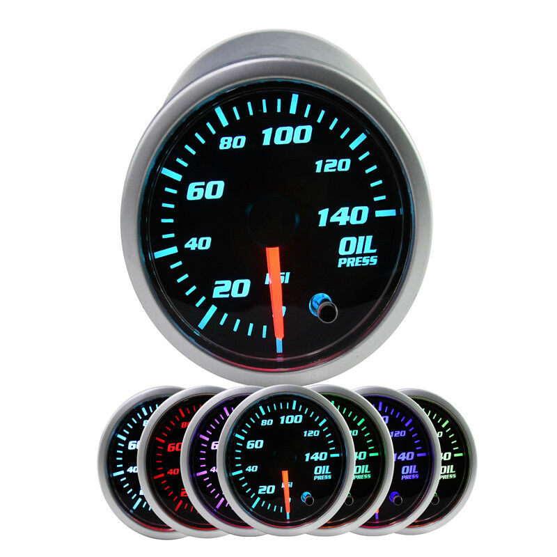 2" 52mm 7 Colors LED Car Oil Pressure Gauge 0-140PSI Oil Press Meter High Speed