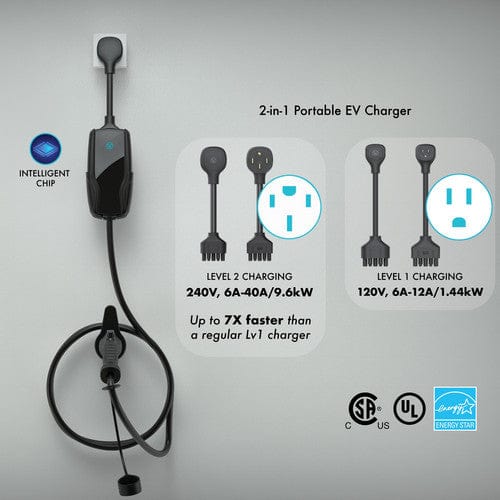 Black PionPower Portable Electric Vehicle Car EV Charger J1772 NEMA 4 Level 2