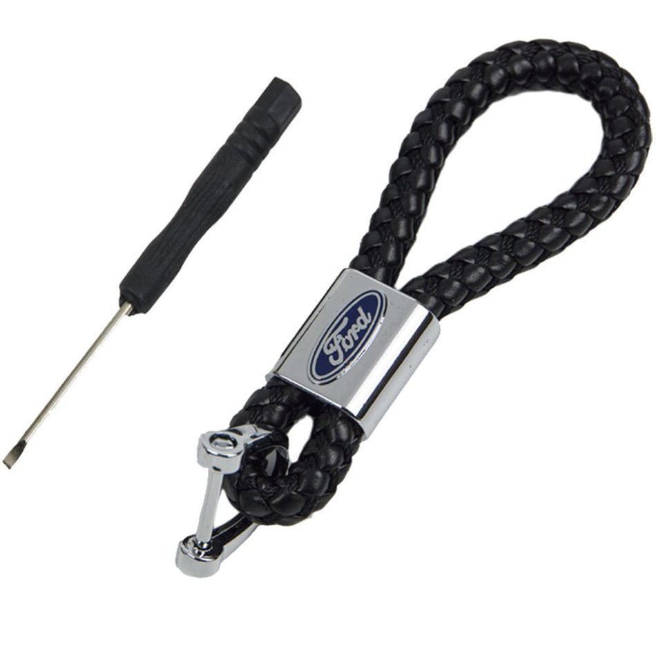 Universal Ford Logo Ebmlem Black Calf Leather Keychain Ring Decoration Gift