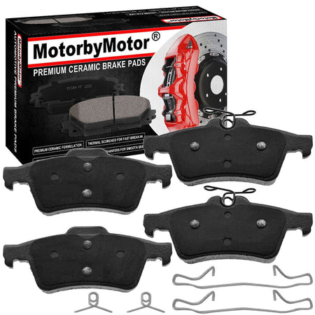 MotorbyMotor Rear Ceramic Brake Pads with Hardware Kits for Chevrolet Cobalt, Ford Escape Focus Transit Connect, Jaguar S-Type Super V8 Vanden Plas XF XJ XJ8 XJR XK XKR
