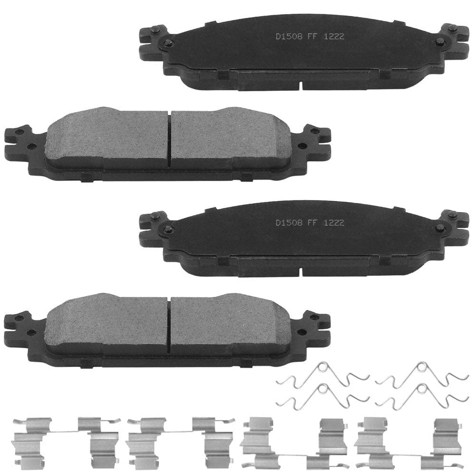RFront Ceramic Brake Pads w/Hardware Kits Fits for Ford Explorer Flex Taurus, Lincoln MKS MKT-Ceramic Low Dust Brake Pad-4 Pack