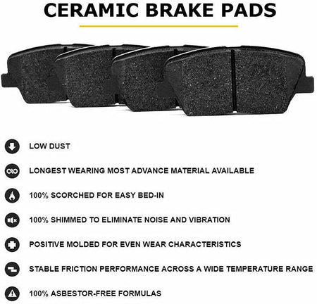 Rear Ceramic Brake Pads w/Hardware Kits Fits for Ford F-150 2005-2012, Lincoln Mark LT 2006-2008 Ceramic Low Dust Brake Pad-4 Pack
