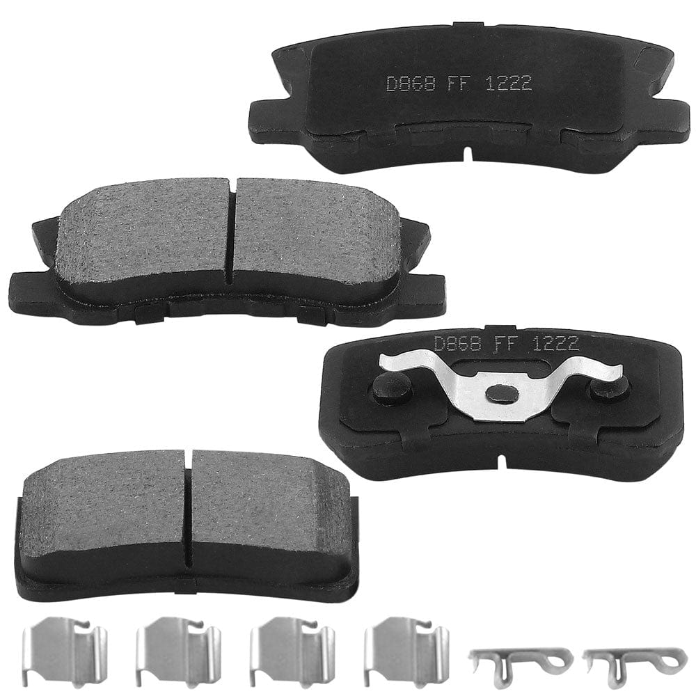 Rear Ceramic Brake Pads w/Hardware Kits Fits for Chrysler 200 Sebring, Chrysler Avenger Caliber, Jeep Compass Patriot, Mitsubish Endeavor Lancer Montero Outlander RVR Ceramic Low Dust Brake Pad-4 Pack
