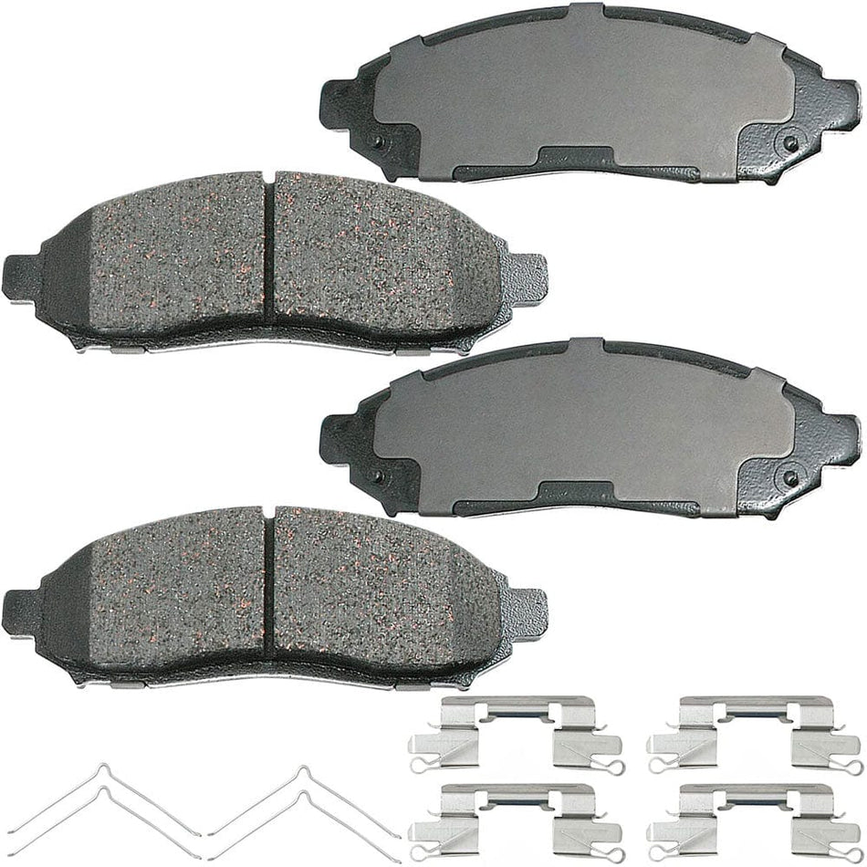 Front Ceramic Brake Pads w/Hardware Kits Fits for Nissan Frontier 2005-2007, Nissan Pathfinder 2005-2007, Nissan Xterra 2005-2015, Suzuki Equator 2009-2012 Low Dust Brake Pad(All Models)-4 Pack