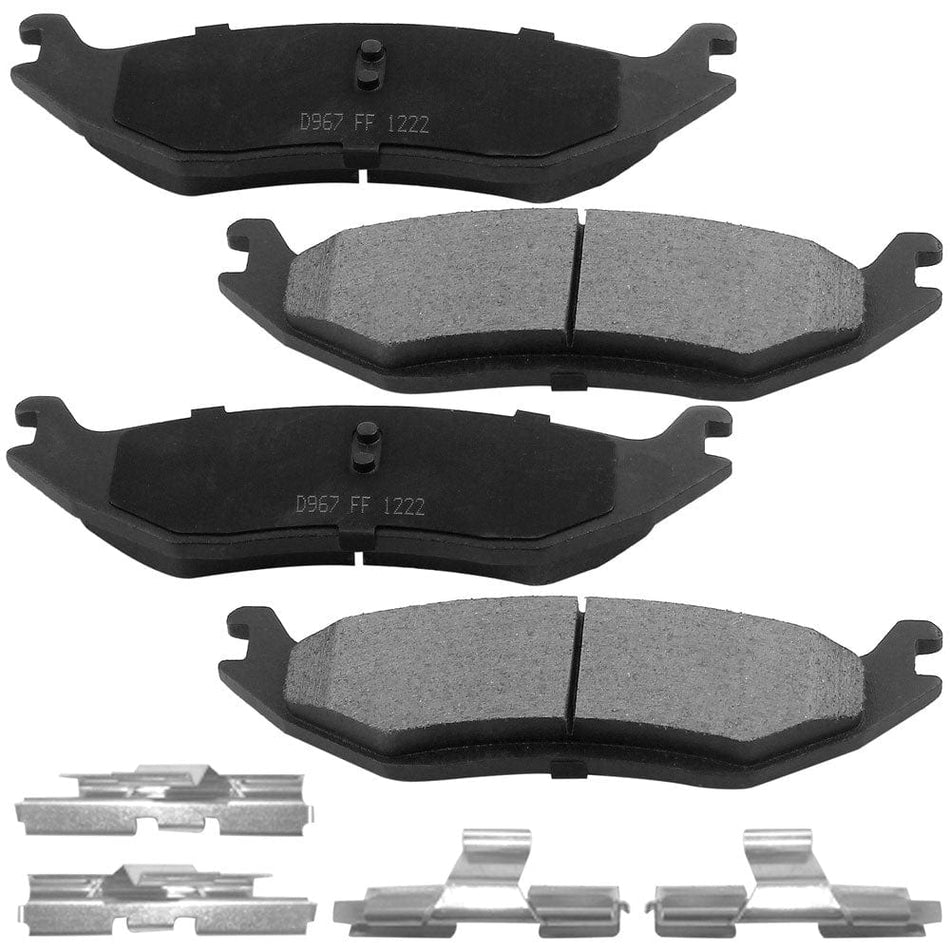 Rear Ceramic Brake Pads w/Hardware Kits Fits for Chrysler Aspen, Dodge Durango Ram 1500 Van, Ram 1500 Classic Ceramic Low Dust Brake Pad (All Models)-4 Pack