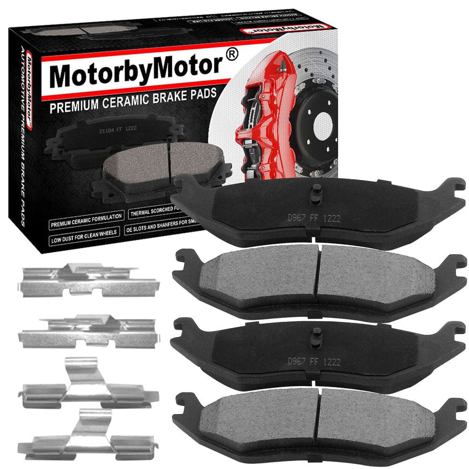 Rear Ceramic Brake Pads w/Hardware Kits Fits for Chrysler Aspen, Dodge Durango Ram 1500 Van, Ram 1500 Classic Ceramic Low Dust Brake Pad (All Models)-4 Pack