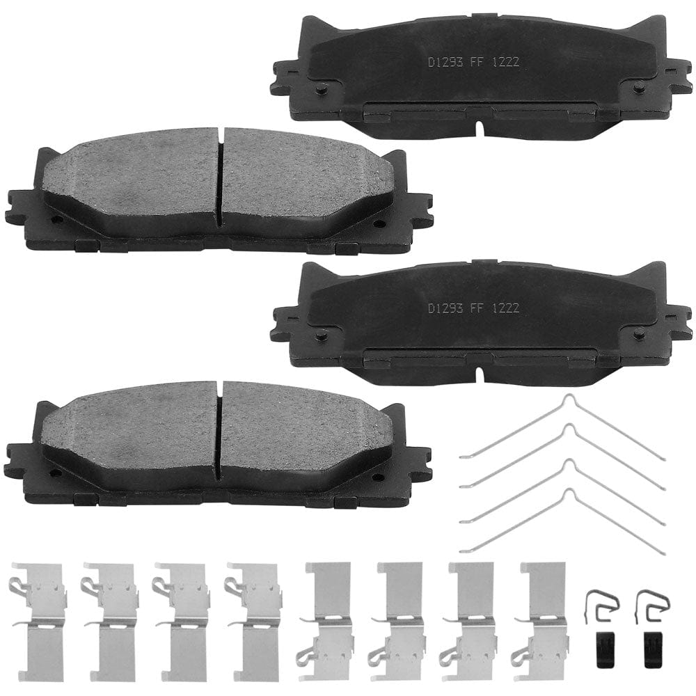 Front Ceramic Brake Pads w/Hardware Kits Fits for Toyota Avalon 08 - 18, Toyota Camry 07 - 17,Lexus ES300H 13 - 18, Lexus ES350 07 - 18-Low Dust Brake Pad-4 Pack