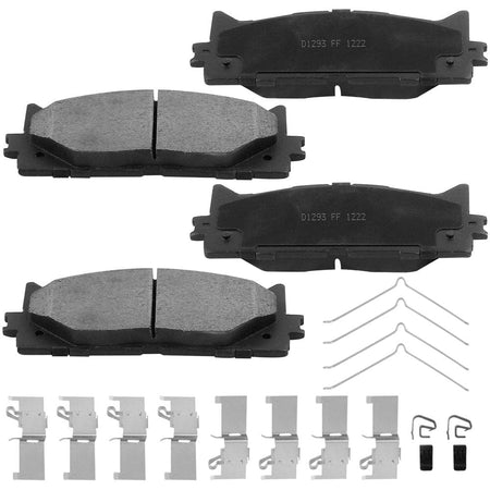 Front Ceramic Brake Pads w/Hardware Kits Fits for Toyota Avalon 08 - 18, Toyota Camry 07 - 17,Lexus ES300H 13 - 18, Lexus ES350 07 - 18-Low Dust Brake Pad-4 Pack