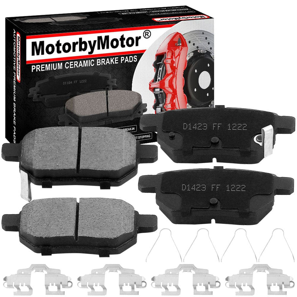 Rear Ceramic Brake Pads w/Hardware Kits Fits for Toyota Corolla Matrix Prius Plug-In Yaris, Pontiac Vibe, Scion TC IM XB-Low Dust Brake Pad-4 Pack