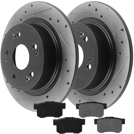 Rear Slotted Disc Brake Rotors + Brake Pad For 2007- 2010 2011 2012 Acura RDX