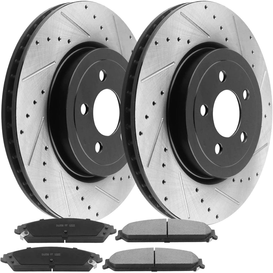 Front Drilled Brake Rotors + Brake Pads For Dodge Challenger Charger Magnum 300