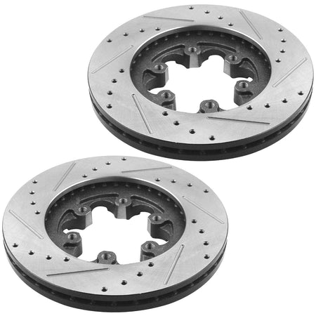 Front Drilled Slotted BrakeRotors + Ceramic Brake Pads +Cleaner & Fluid Fit Chevy Colorado, GMC Canyon,  Isuzu I-280 I-350 I-290 I-370