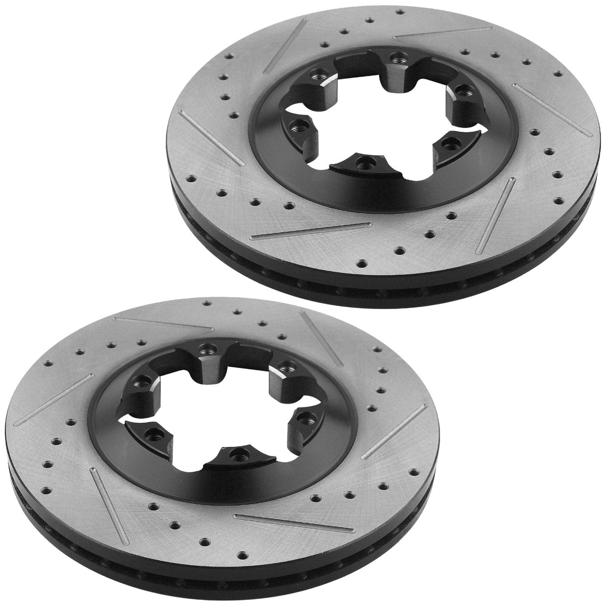 Front Drilled Slotted BrakeRotors + Ceramic Brake Pads +Cleaner & Fluid Fit Chevy Colorado, GMC Canyon,  Isuzu I-280 I-350 I-290 I-370